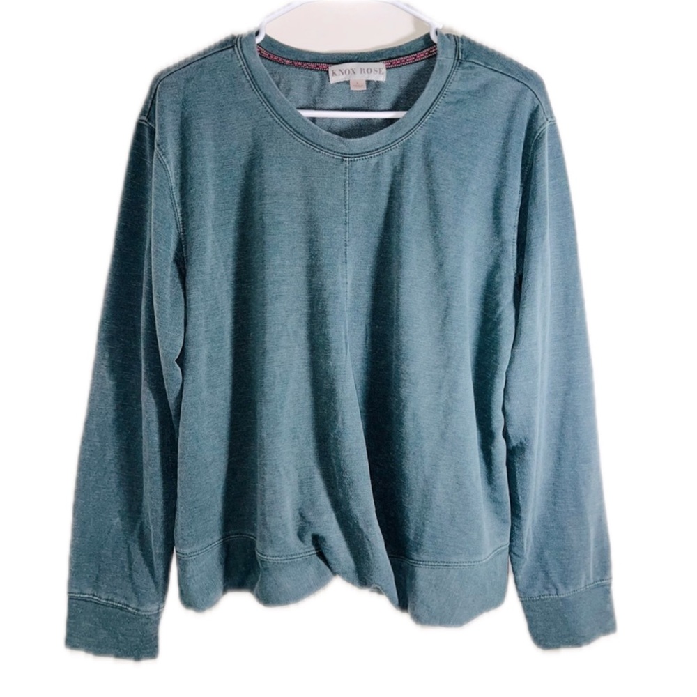 Knox Rose Faux Knot Twist Waist Faded Knit Crewneck Sweater Dark Slate Grey Sz L